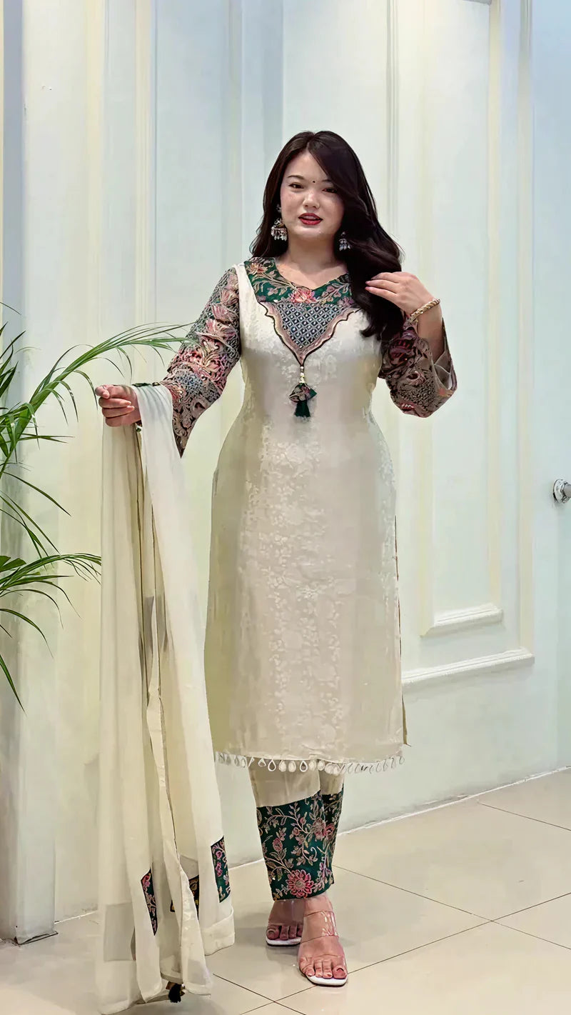 Jumkha Pure Banarasi Woven Suit Set with Statement Sleeves