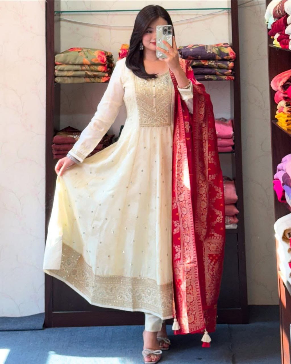 Jashn-E-Bahaaraa Golden Zari Banana Silk Anarkali Suit with Banarasi Dupatta