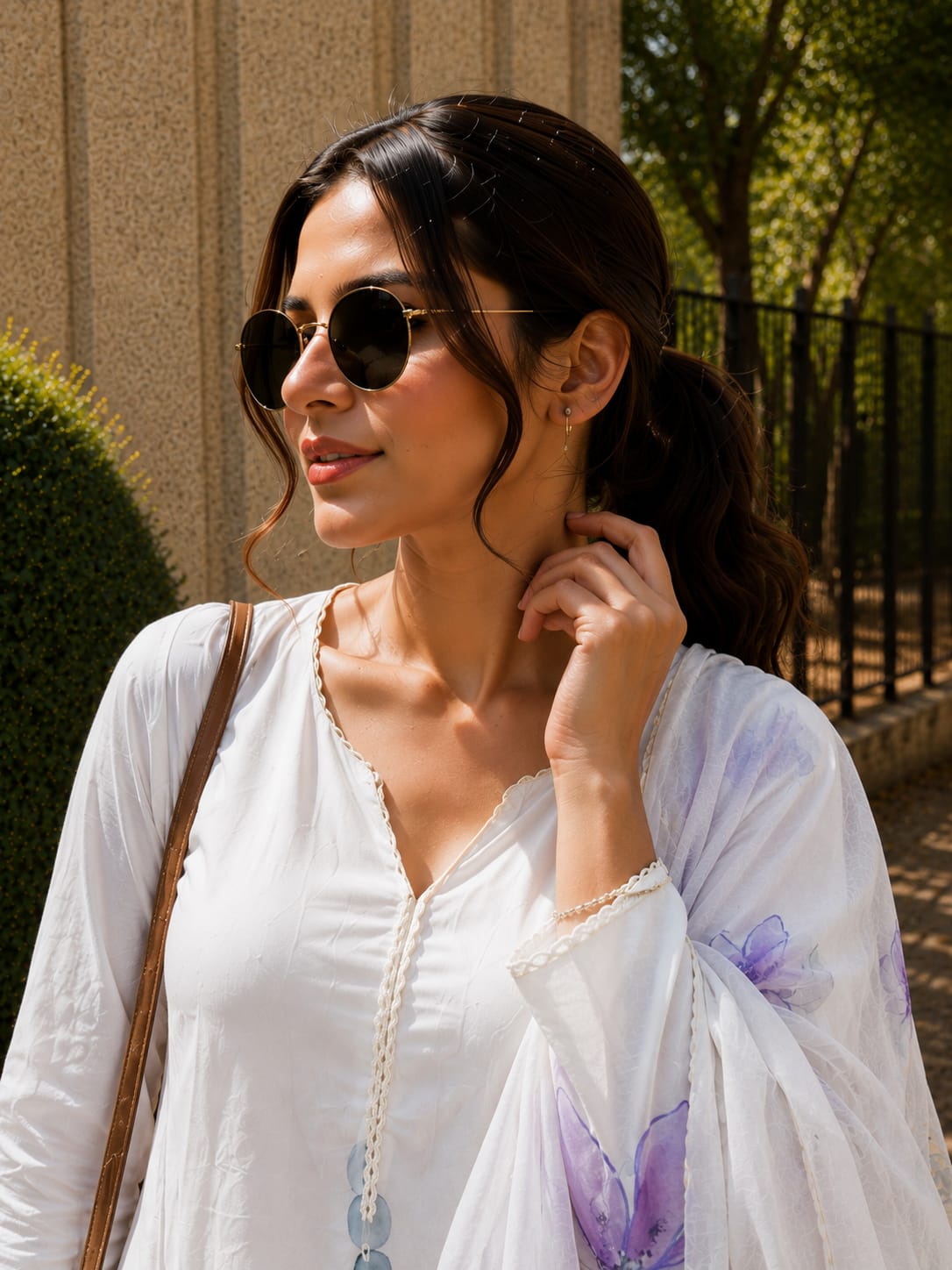 Premium White Floral Hand-Painted Mulmul Linen Suit Set with Dupatta