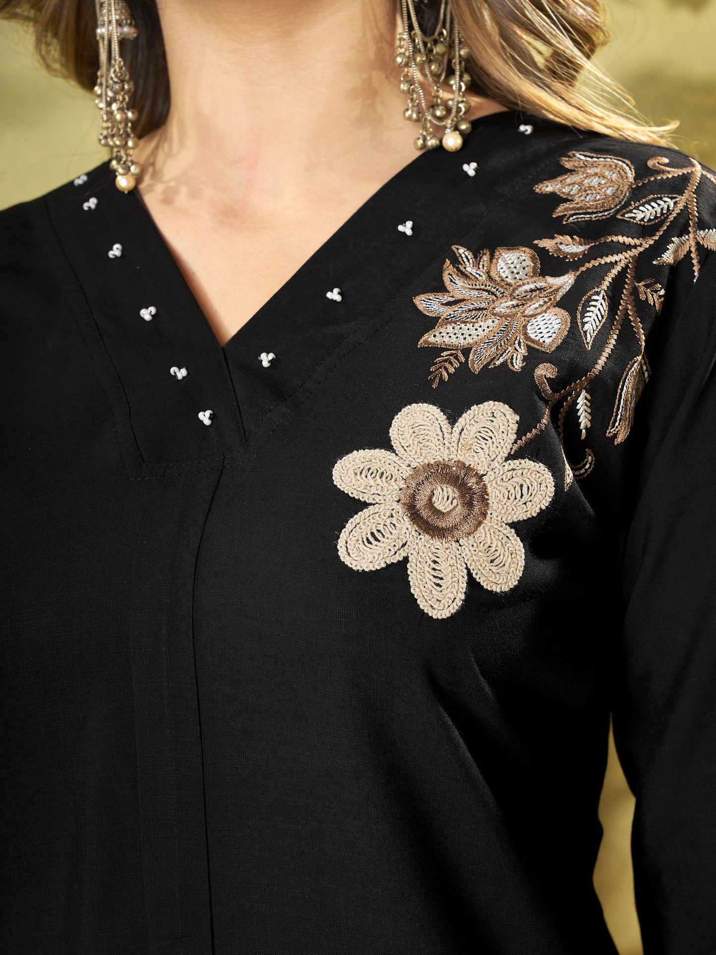 Premium Black Embroidered Heavy Rayon Co-ord Set with Pockets
