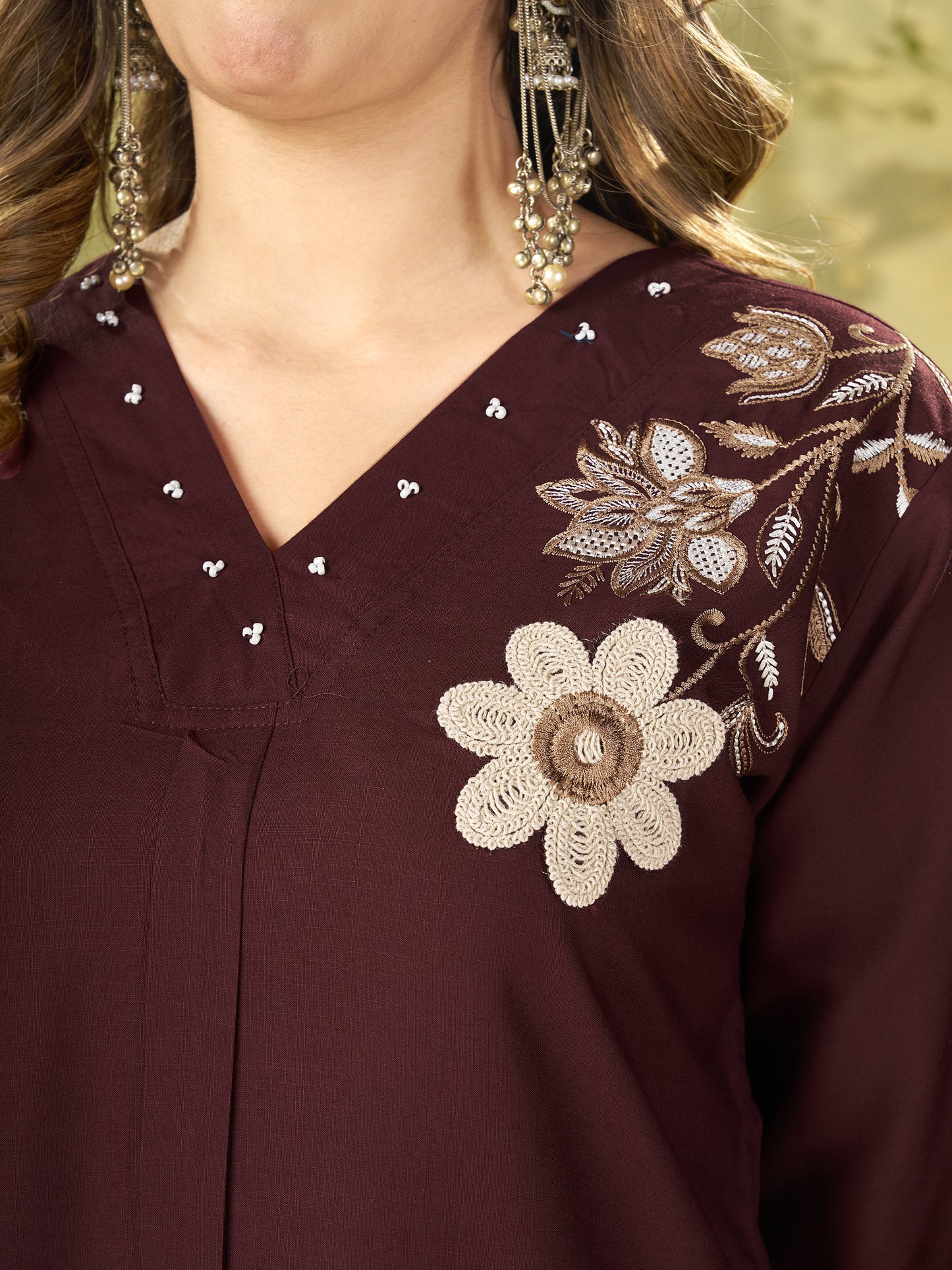 Premium Brown Embroidered Heavy Rayon Co-ord Set
