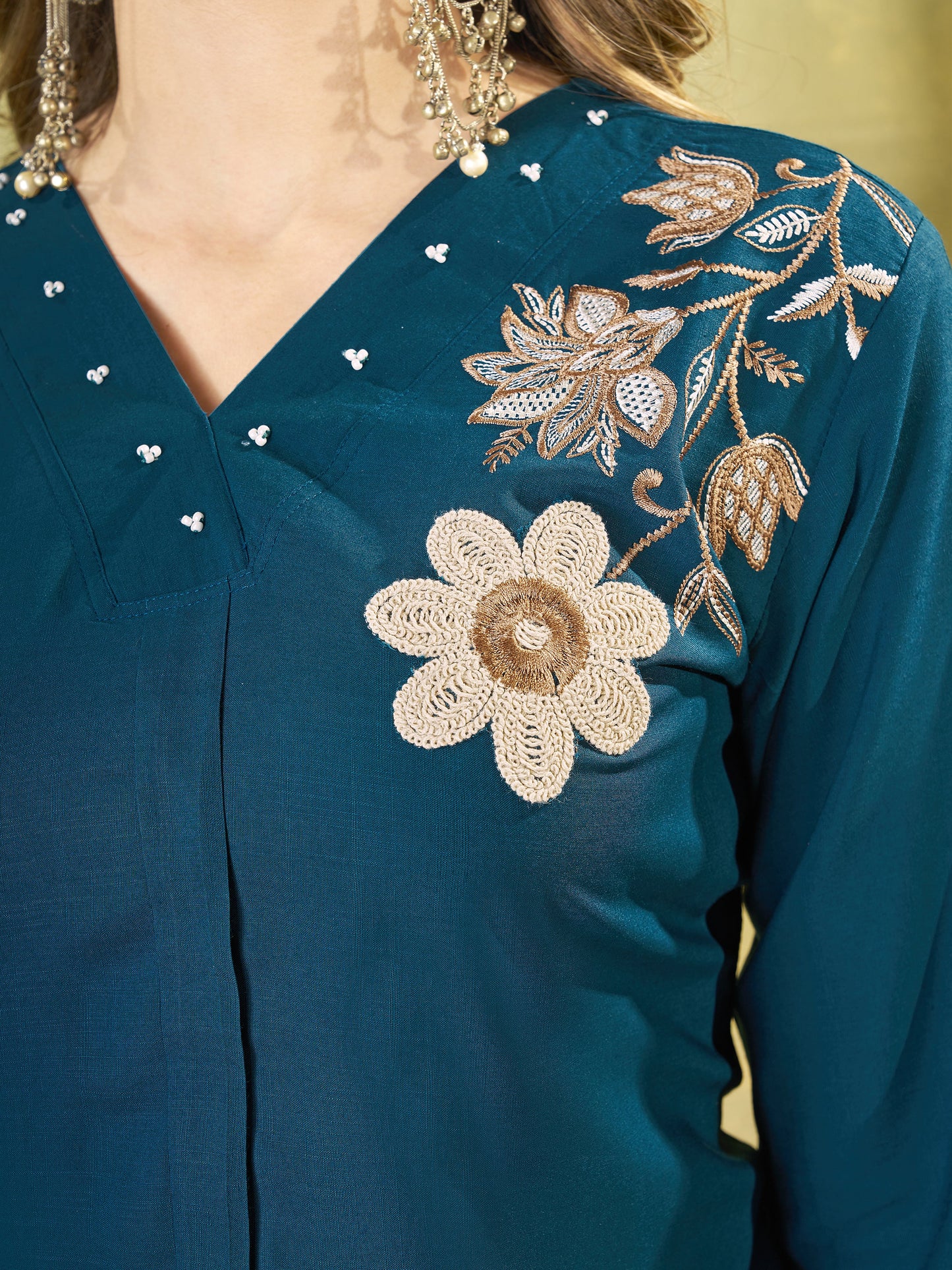 Premium Morpich Blue Embroidered Heavy Rayon Co-ord Set