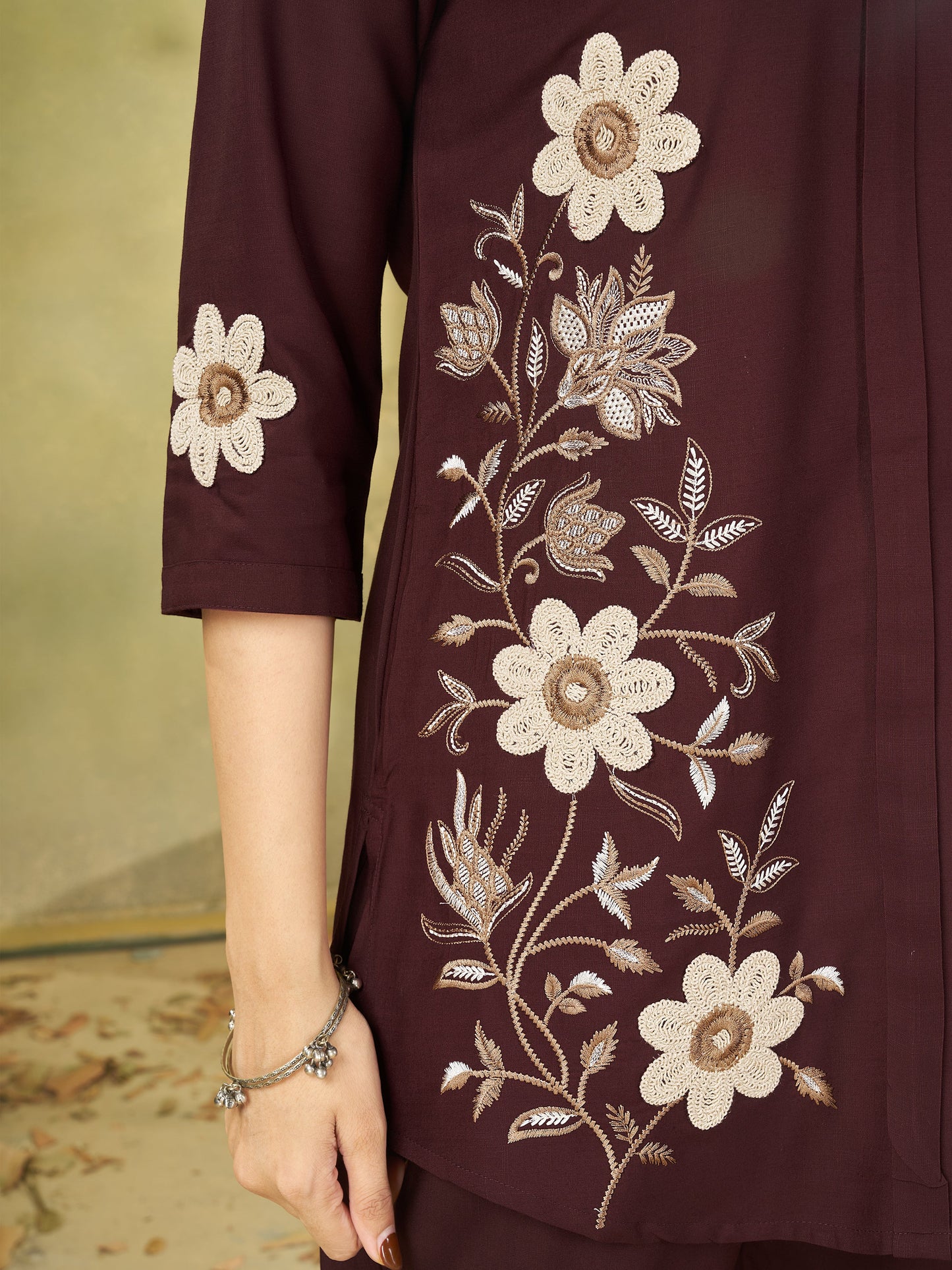 Premium Brown Embroidered Heavy Rayon Co-ord Set