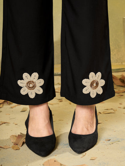Premium Black Embroidered Heavy Rayon Co-ord Set with Pockets