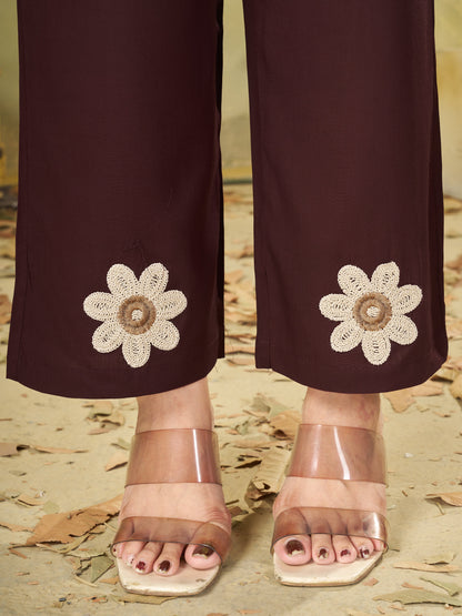 Premium Brown Embroidered Heavy Rayon Co-ord Set