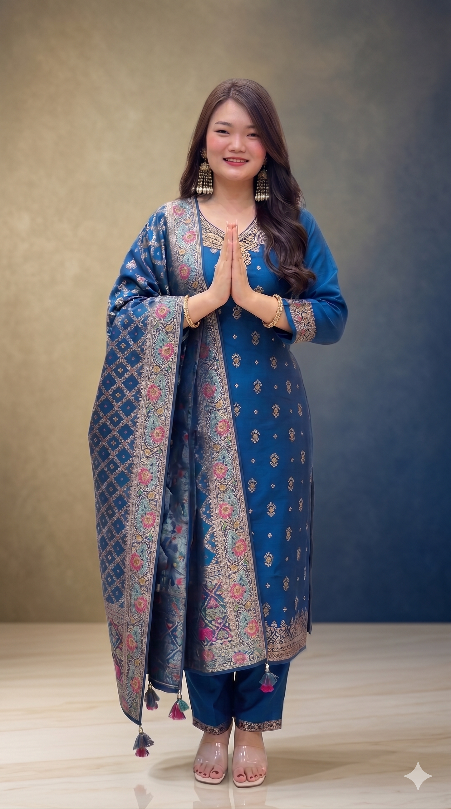 BUNND Premium Peacock Blue Kanjivaram Tissue Jacquard Suit Set