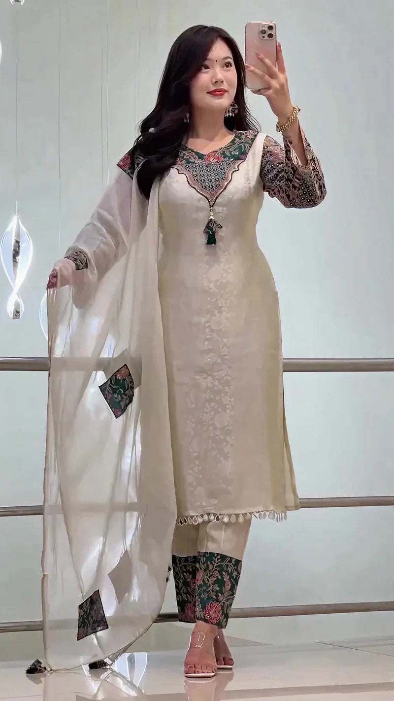 Jumkha Pure Banarasi Woven Suit Set with Statement Sleeves
