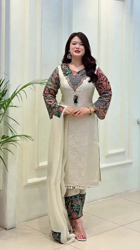 Jumkha Pure Banarasi Woven Suit Set with Statement Sleeves