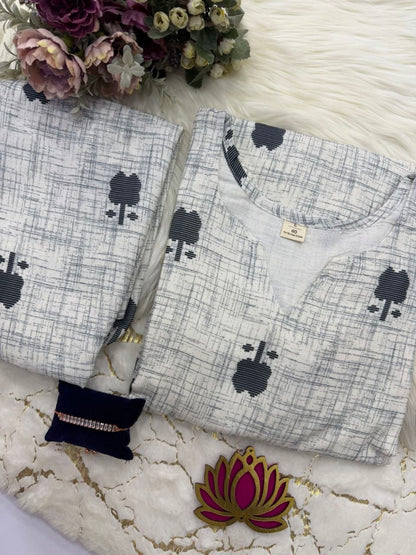 Premium Linen Cotton Printed Kurti & Pant Set