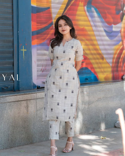 Premium Linen Cotton Printed Kurti & Pant Set
