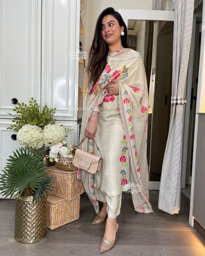 Rita Floral Printed Muslin Suit Set with Dupatta