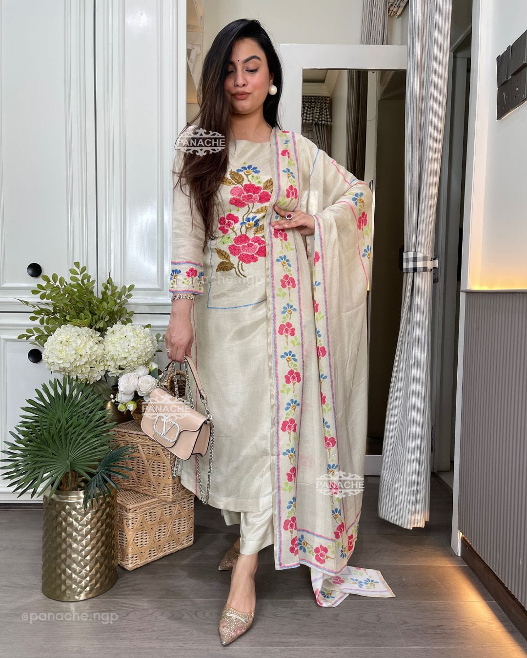 Rita Floral Printed Muslin Suit Set with Dupatta
