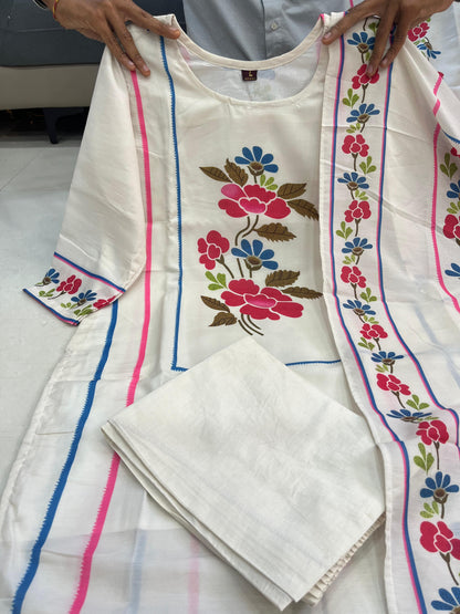 Rita Floral Printed Muslin Suit Set with Dupatta