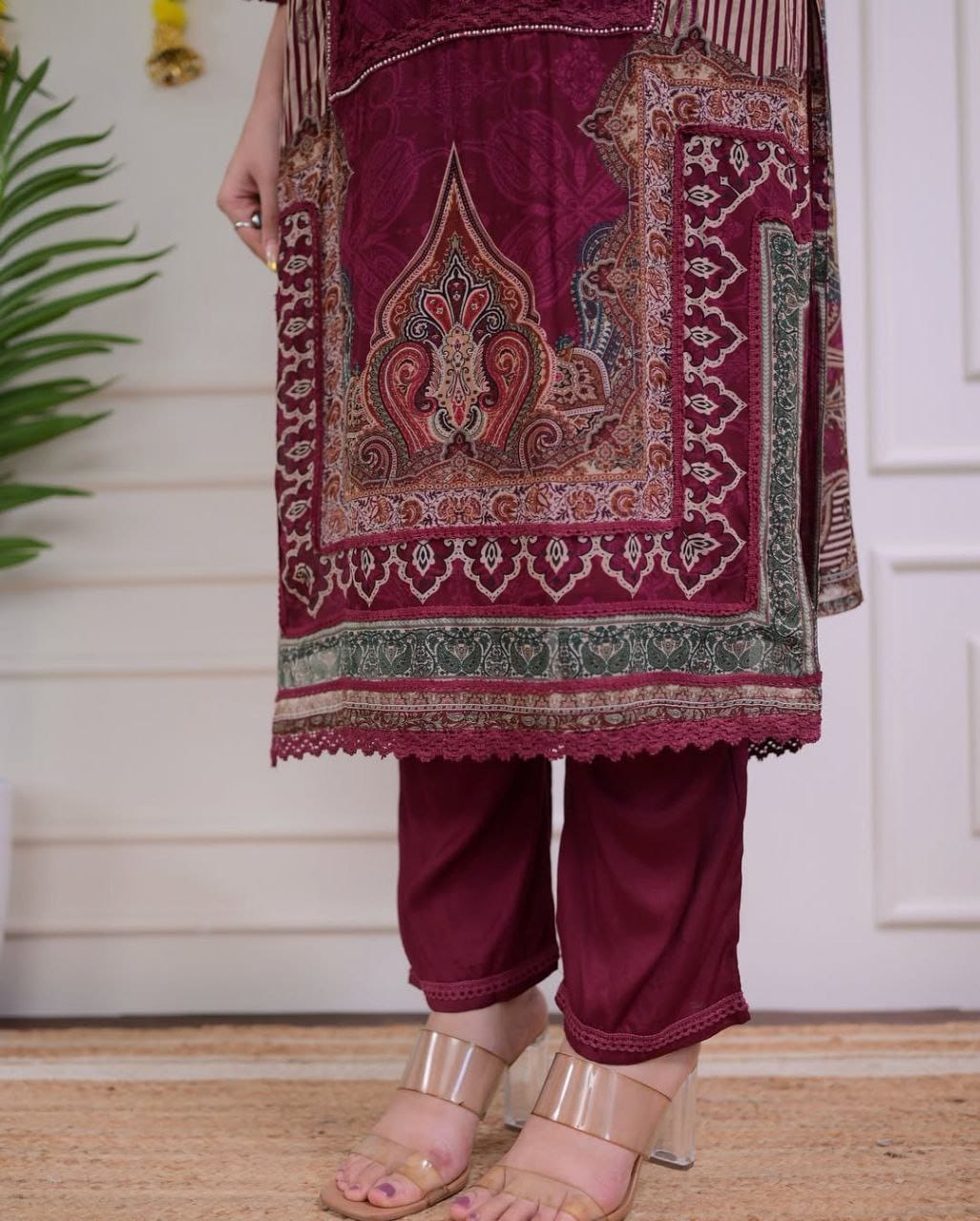 Premium Maroon Pakistani Muslin Suit Set with Dupatta