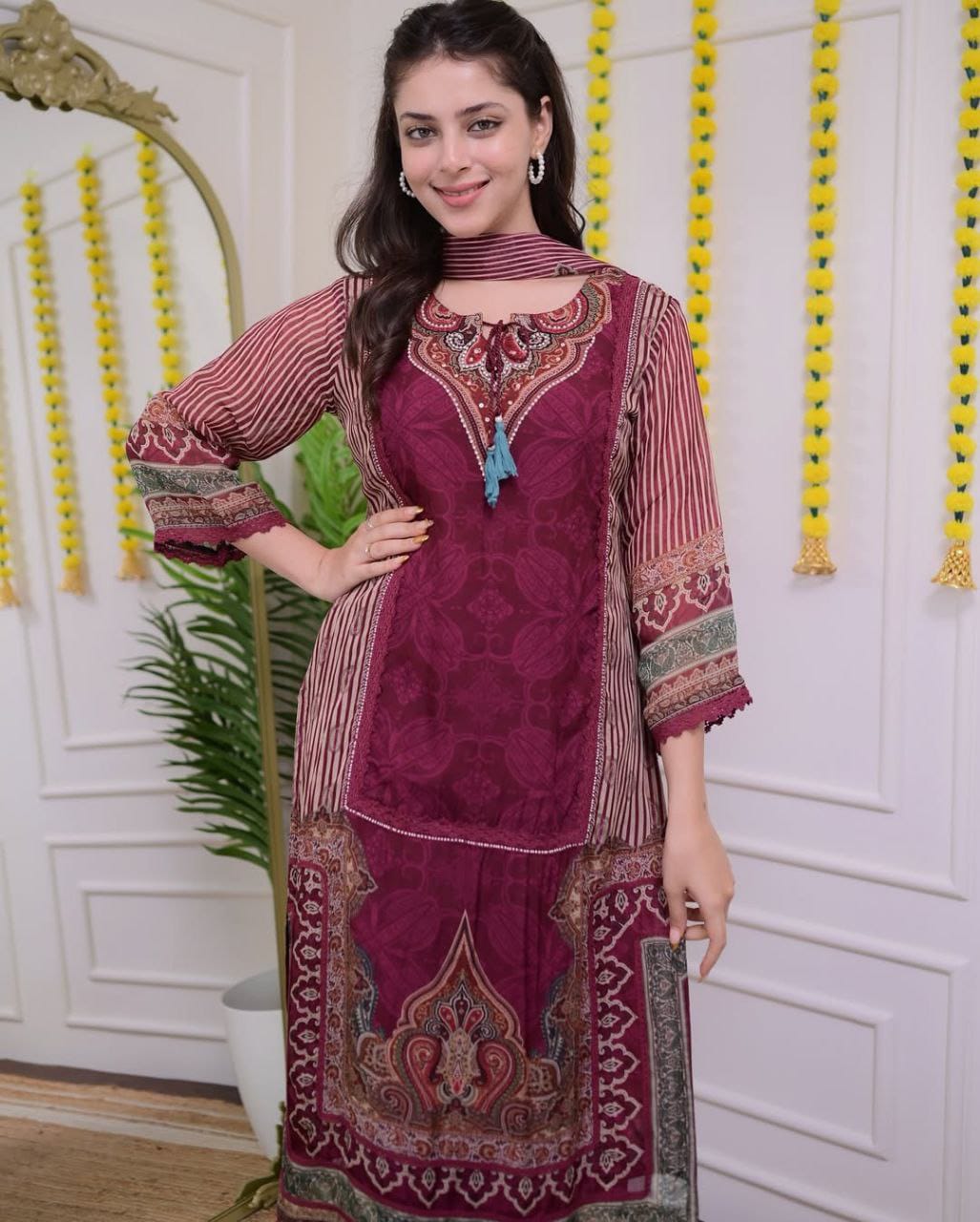 Premium Maroon Pakistani Muslin Suit Set with Dupatta