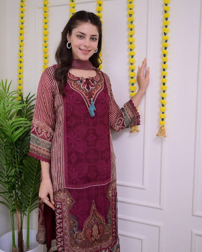 Premium Maroon Pakistani Muslin Suit Set with Dupatta