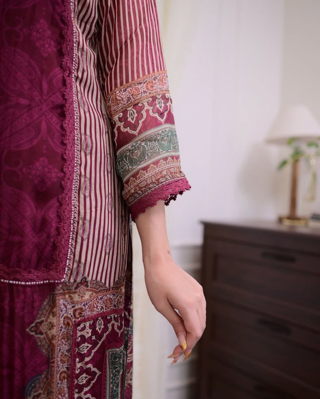 Premium Maroon Pakistani Muslin Suit Set with Dupatta