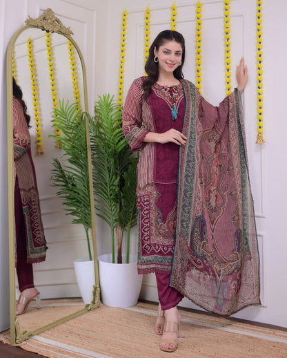 Premium Maroon Pakistani Muslin Suit Set with Dupatta