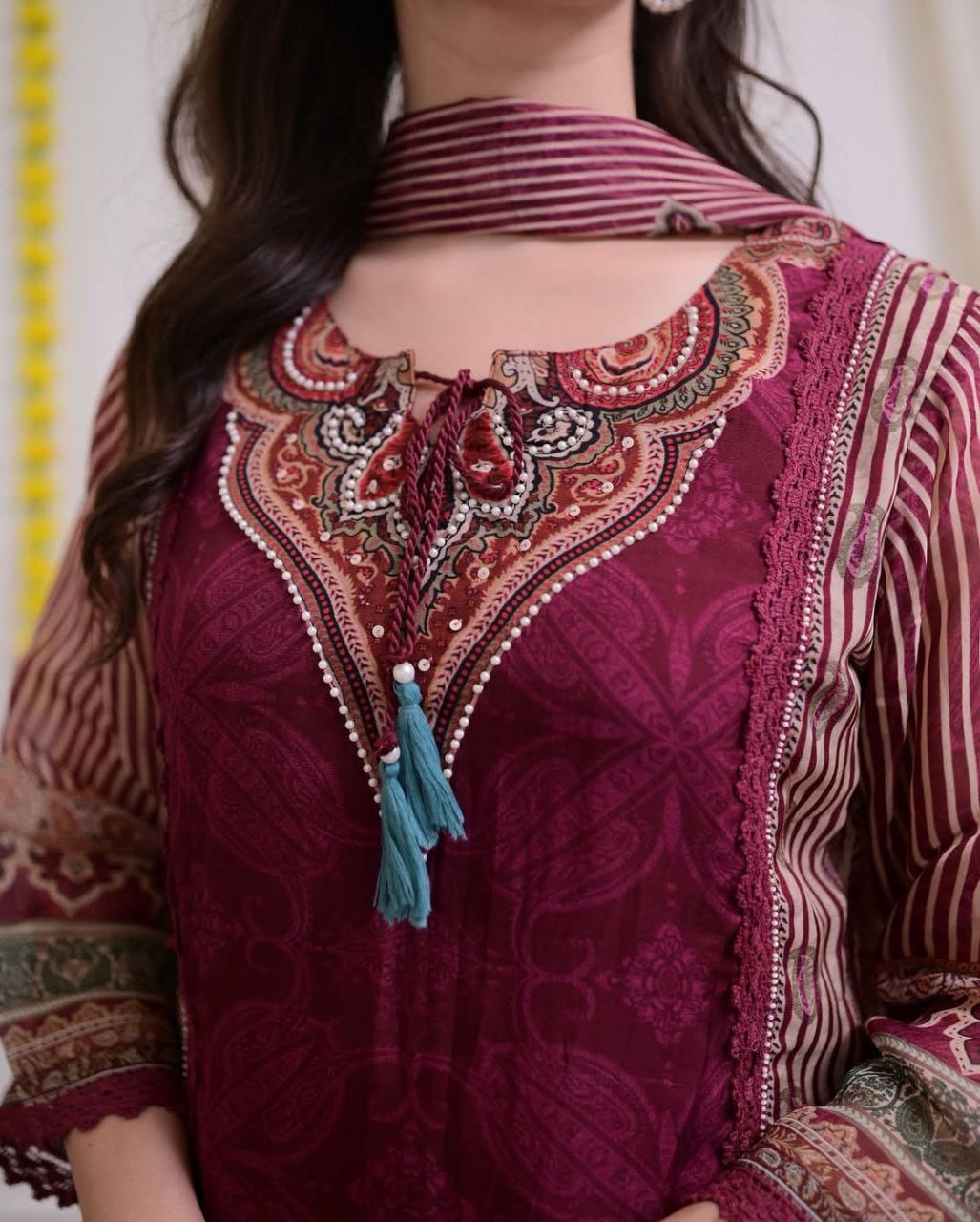 Premium Maroon Pakistani Muslin Suit Set with Dupatta