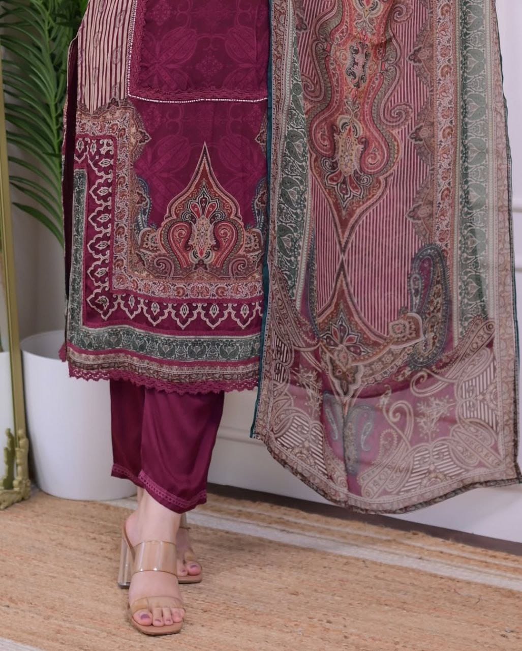 Premium Maroon Pakistani Muslin Suit Set with Dupatta