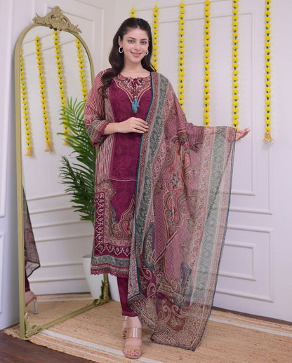 Premium Maroon Pakistani Muslin Suit Set with Dupatta