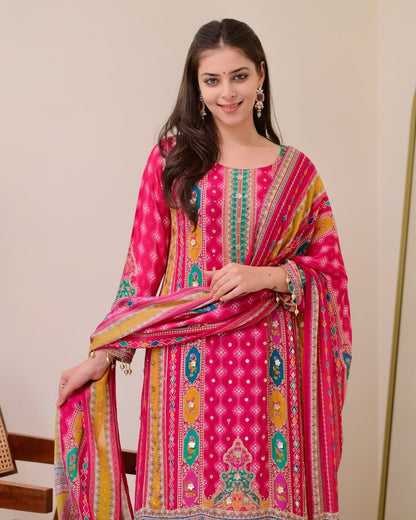 Premium Printed Pure Chinon Peplum Kurti & Palazzo Set
