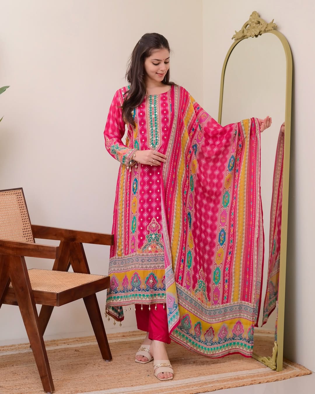 Premium Printed Pure Chinon Peplum Kurti & Palazzo Set