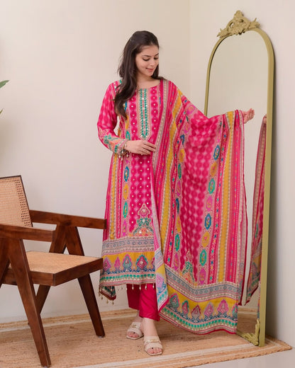 Premium Printed Pure Chinon Peplum Kurti & Palazzo Set