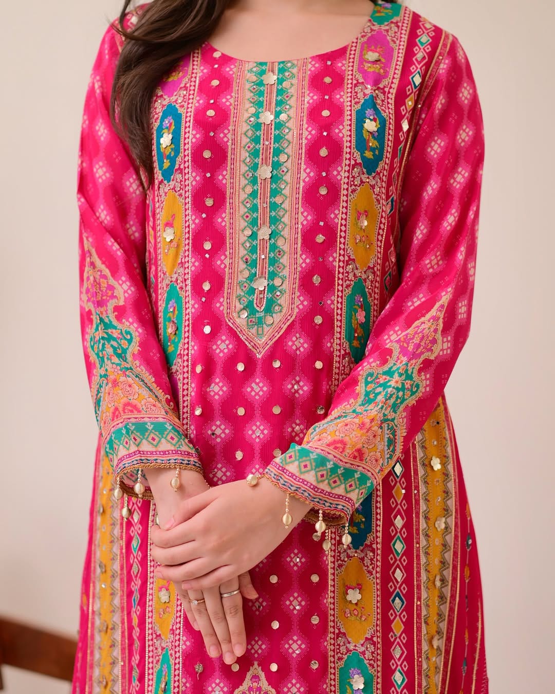 Premium Printed Pure Chinon Peplum Kurti & Palazzo Set