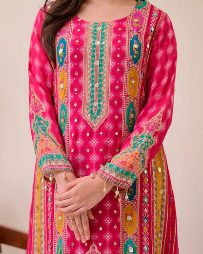 Premium Printed Pure Chinon Peplum Kurti & Palazzo Set
