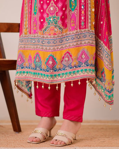 Premium Printed Pure Chinon Peplum Kurti & Palazzo Set