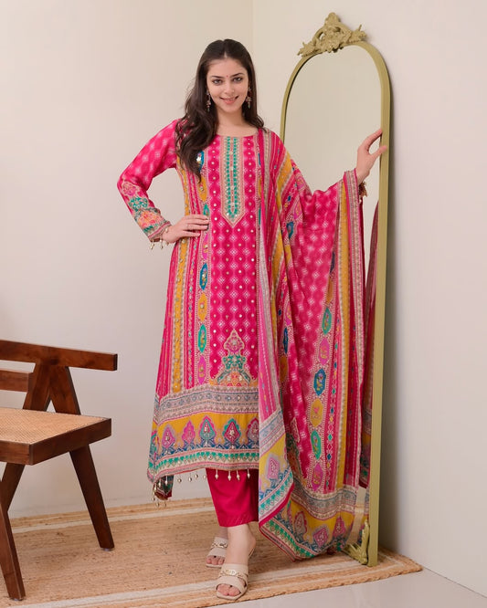 Premium Printed Pure Chinon Peplum Kurti & Palazzo Set