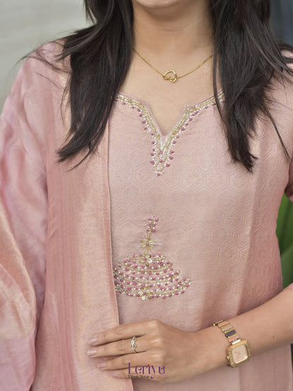Premium Blush Pink Pure Banarasi Zari Jacquard Suit Set