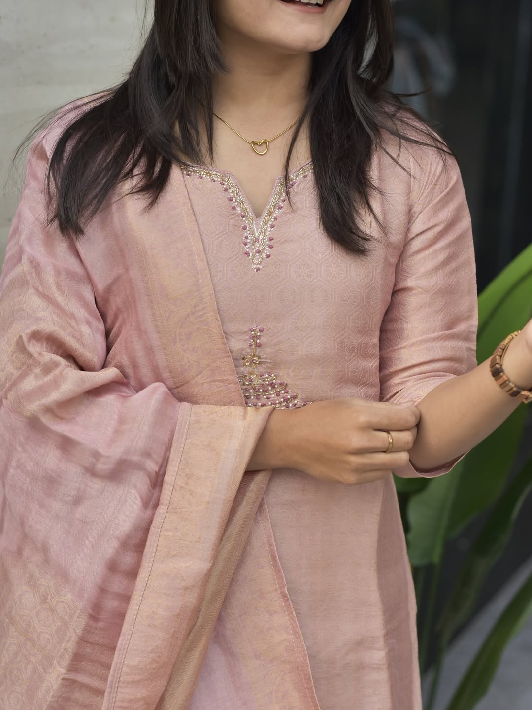 Premium Blush Pink Pure Banarasi Zari Jacquard Suit Set