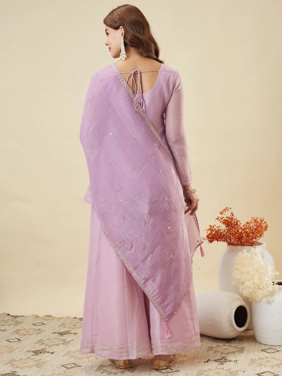 Premium Embroidered Crunchy Silk Peplum Kurti & Palazzo Set