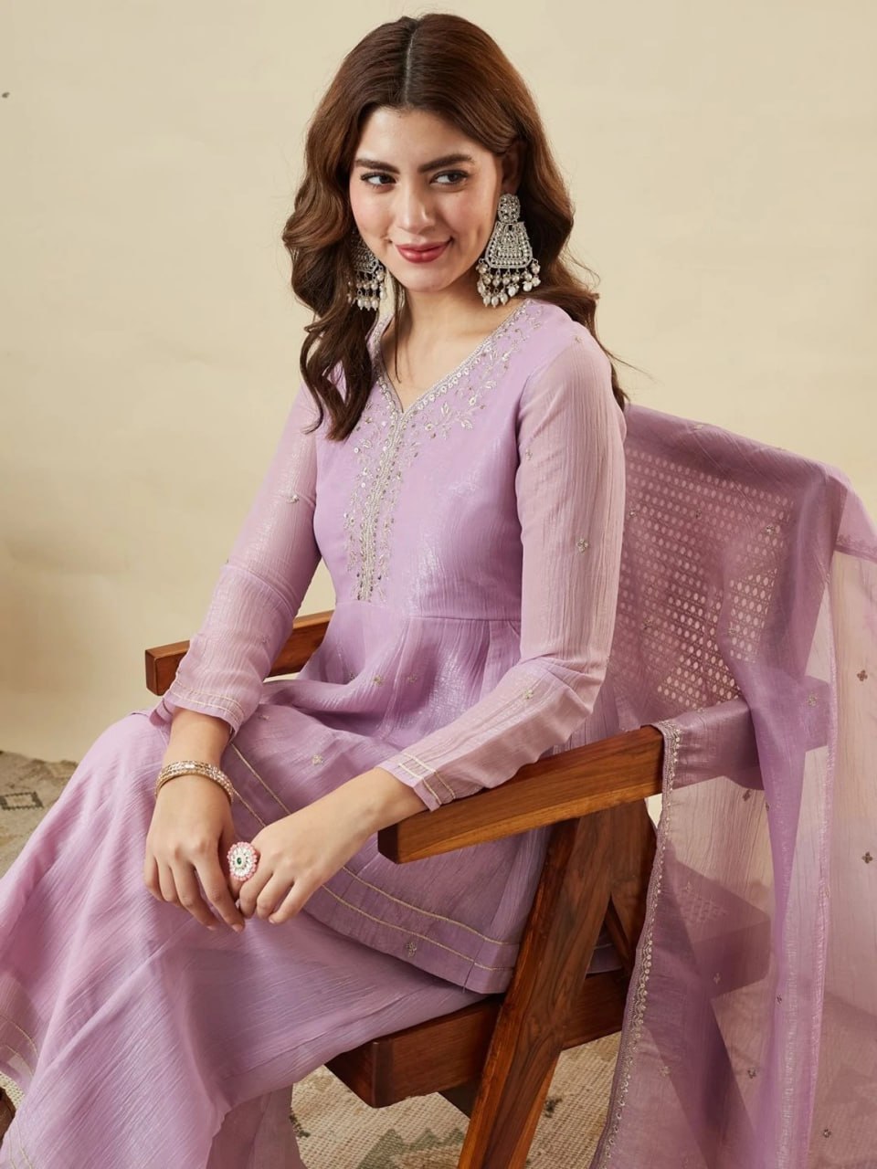 Premium Embroidered Crunchy Silk Peplum Kurti & Palazzo Set