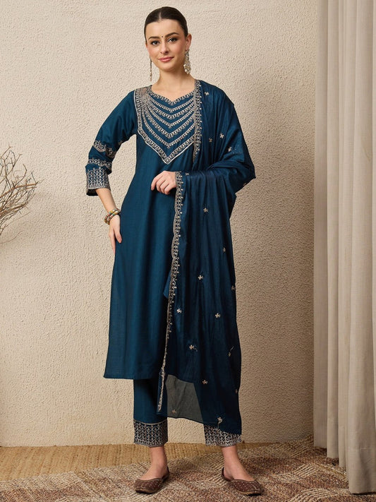 Premium Purple Embroidered Roman Silk Suit Set with Scalloped Dupatta