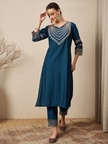 Premium Purple Embroidered Roman Silk Suit Set with Scalloped Dupatta