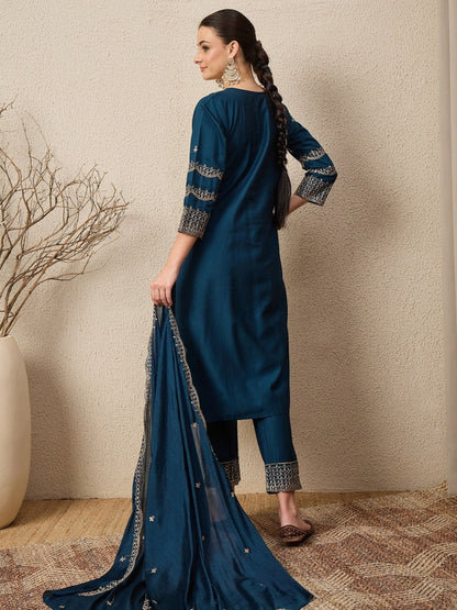 Premium Purple Embroidered Roman Silk Suit Set with Scalloped Dupatta