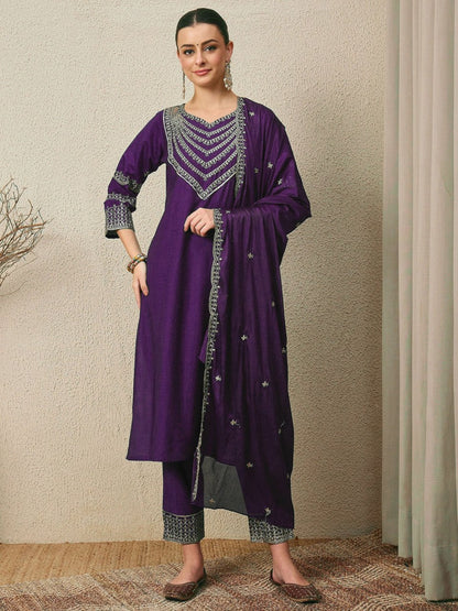 Premium Embroidered Roman Silk Suit Set with Scalloped Dupatta