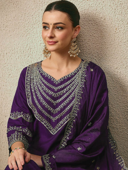 Premium Embroidered Roman Silk Suit Set with Scalloped Dupatta