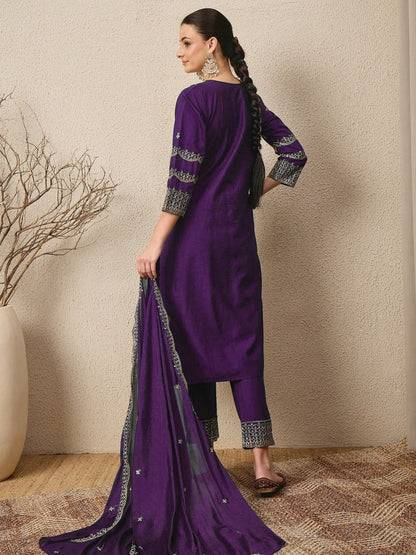 Premium Embroidered Roman Silk Suit Set with Scalloped Dupatta
