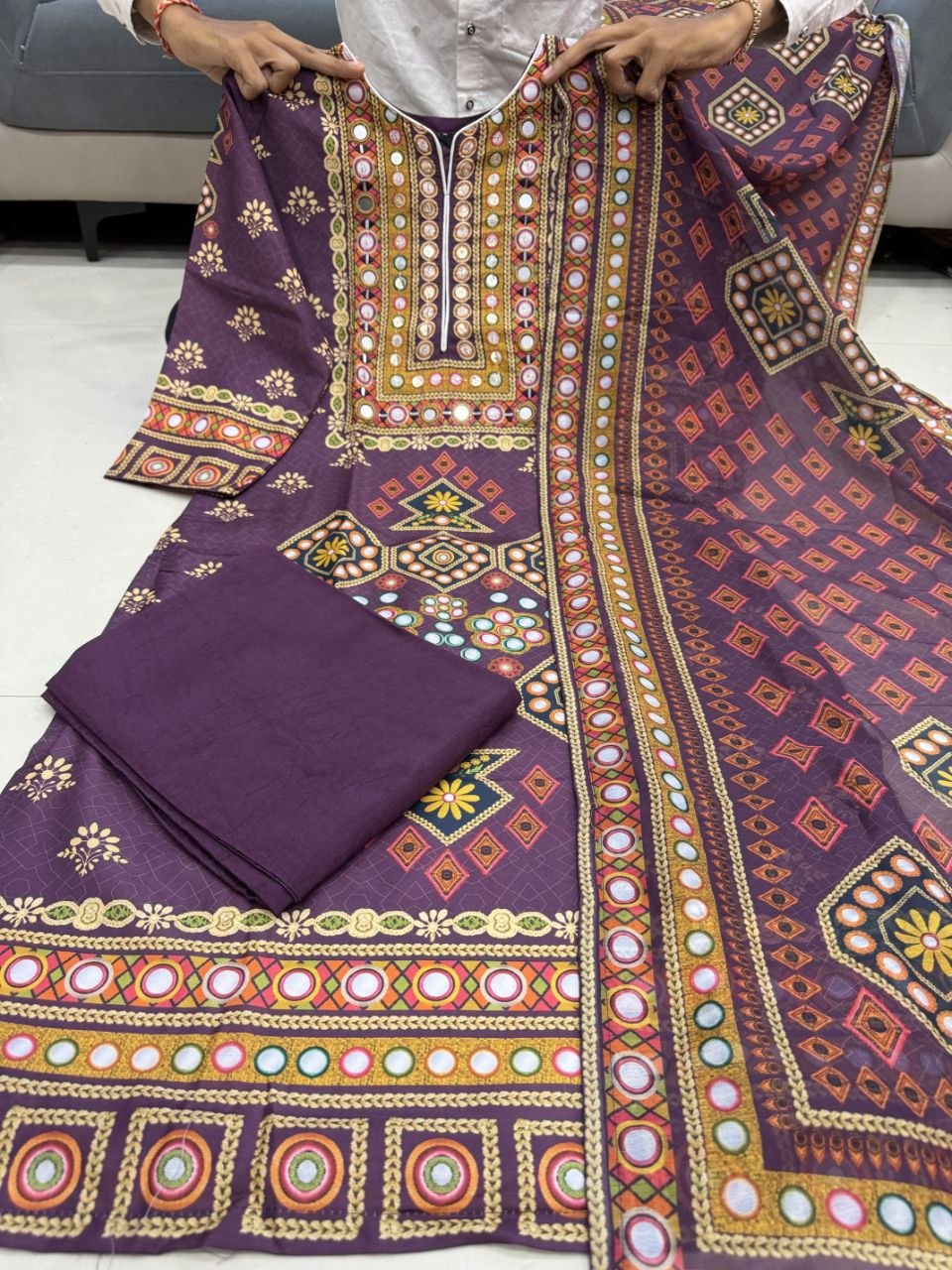 Designer Pure Burbary Silk Embroidered Suit Set with Chanderi Dupatta