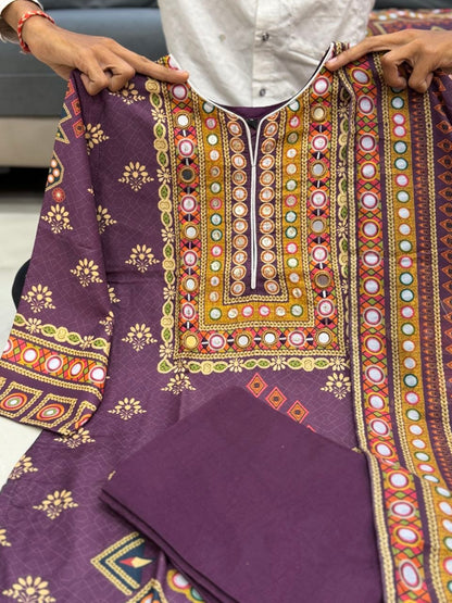Designer Pure Burbary Silk Embroidered Suit Set with Chanderi Dupatta