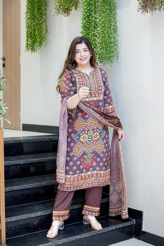 Designer Pure Burbary Silk Embroidered Suit Set with Chanderi Dupatta