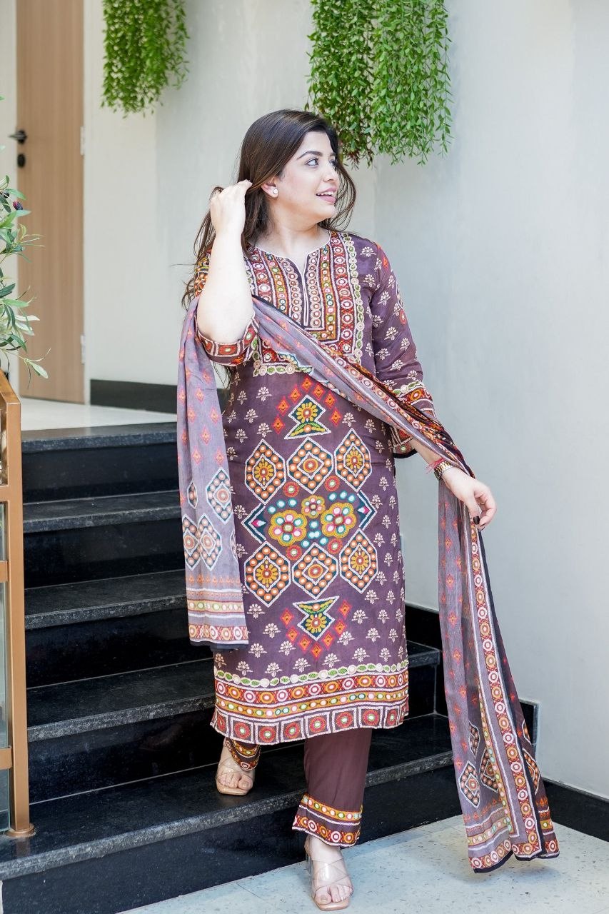 Designer Pure Burbary Silk Embroidered Suit Set with Chanderi Dupatta