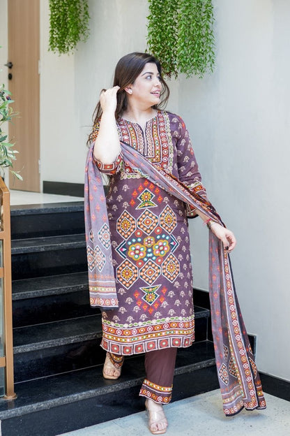 Designer Pure Burbary Silk Embroidered Suit Set with Chanderi Dupatta
